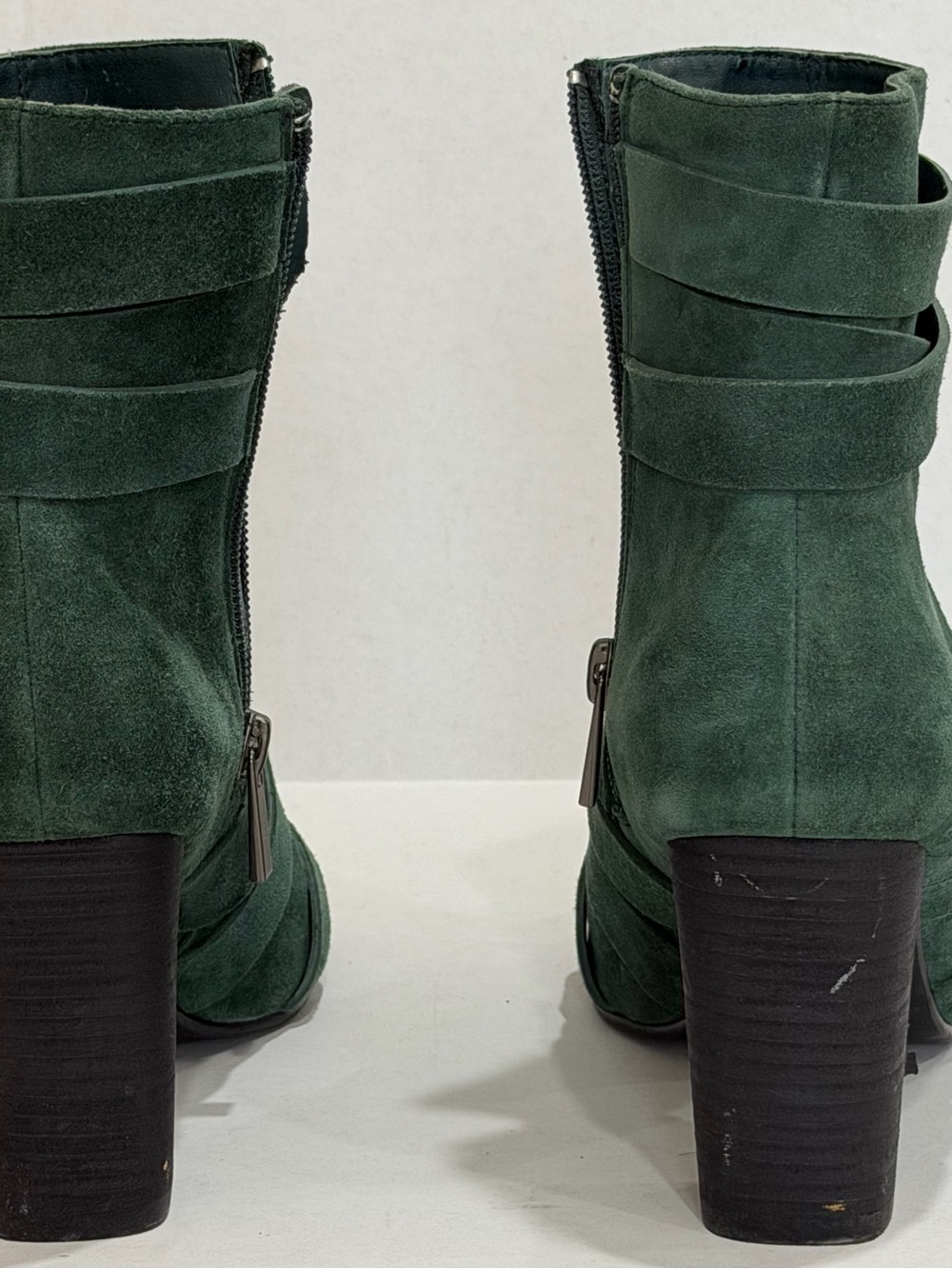 Sbicca Forest Green Suede Wrap Peep-Toe Ankle Booties - Picture 3 of 8